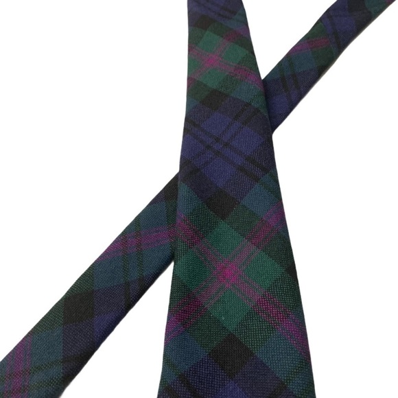 100% Wool Green Blue Purple Tartan tie - Picture 5 of 5